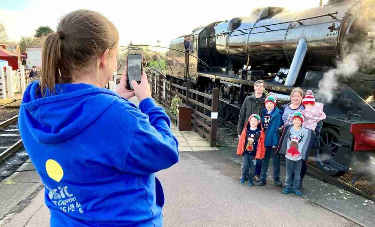 A family on the Santa steam train